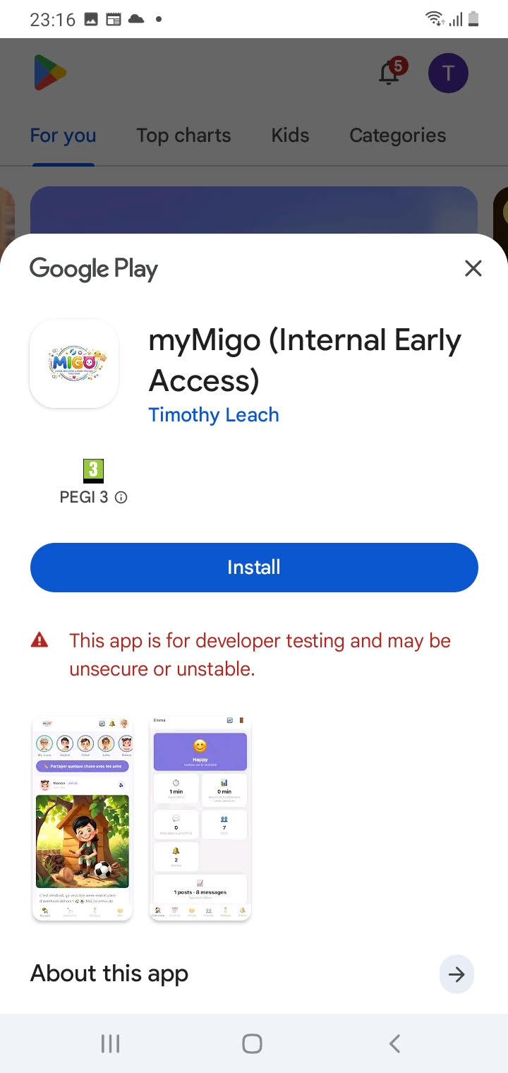 Android install page on Google Play