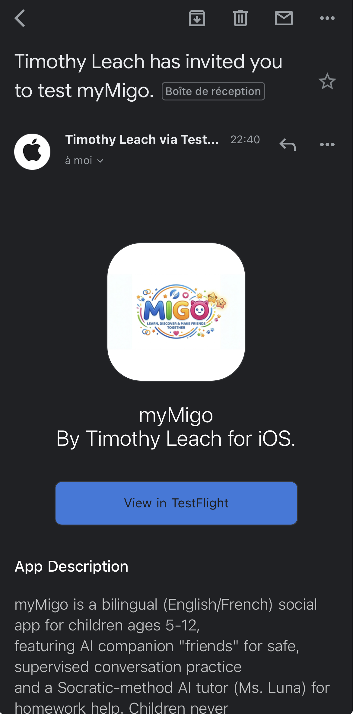 TestFlight invite email